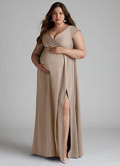 Azazie Allessia Maternity Bridesmaid Dresses A-Line Pleated Stretch Satin Floor-Length Dress image11