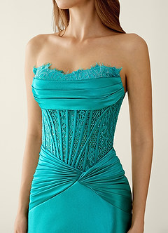 Sasha Peacock Blue Satin Wrap Corset Mermaid Prom Dress image6