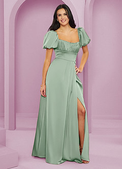 Barbie ♥ Azazie Bridesmaid Dresses Agave A-Line Ruched Stretch Satin Dress image9