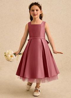 Azazie Josie Flower Girl Dresses Antique Rose A-Line Pleated Matte Satin Dress image4