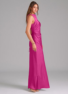Azazie Evadne Bridesmaid Dresses Fuchsia A-Line Pleated Stretch Satin Dress image4