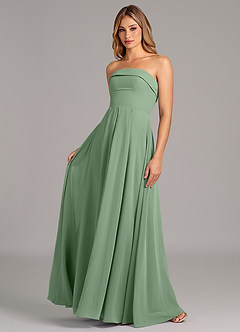 Azazie Lucienne 신부 들러리 드레스 A라인 스트랩리스 쉬폰 바닥 길이 드레스 image1