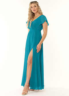 Azazie Rylee Bridesmaid Dresses Jade A-Line Pleated Chiffon Dress image3