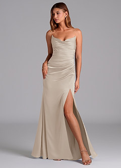 Azazie Claudelle Suknie dla druhen Syrena Bez ramiączek Satyna elastyczna Do ziemi Sukienka image1