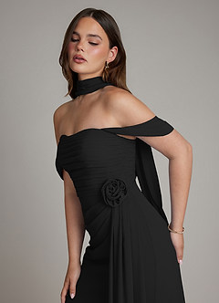 Azazie Ezria Bridesmaid Dresses Black A-Line Off the Shoulder Chiffon Dress image9