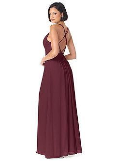Azazie Farren Vestidos de damas de honor Vestido de Cabernet de Gasa de Corte en A Convertible con Plisado image5