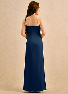 Azazie Bundt Girls Formal Sukienki dla dziewczynek sypiących kwiaty Linia A Pofałdowany Satyna elastyczna Długość podłogi Sukienka image2