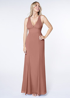 Azazie Christiana Bridesmaid Dresses Cedar Rose A-Line V-Neck Pleated Chiffon Dress image1