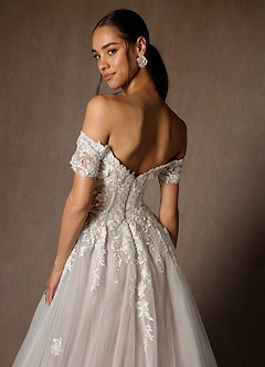 Azazie Rowe Wedding Dresses Diamond White Caramel Ball-Gown Off the Shoulder Tulle Dress image6