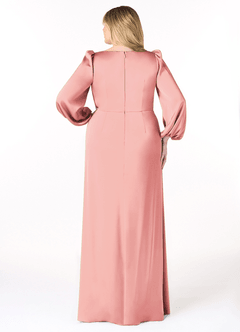 Azazie Mel Bridesmaid Dresses Rosette Sheath Long Sleeve Stretch Satin Dress image8