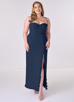 Barbie ♥ Azazie Bridesmaid Dresses Dark Navy Sheath Corset Chiffon Dress image6