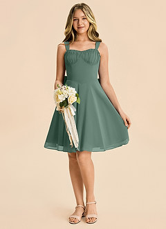 Azazie Arie Junior Sea Moss A-Line Ruched Chiffon Dress image4