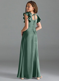Azazie Bondi Junior Eucalyptus A-Line Side Slit Stretch Satin Dress image5