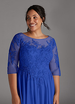 Azazie Harriet Mère de la mariée Robes Robe Trapèze en Maille Dentelle en forme d'anneau Bleu Roi image12