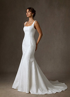 Azazie Quinn Robes de mariée Robe Sirène en Jacquard Floral Col Carré Blanc De Diamant image3