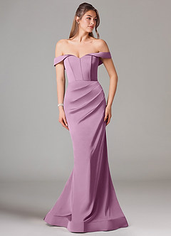Azazie Everly Bridesmaid Dresses Wisteria Mermaid Off the Shoulder Stretch Satin Convertible Dress image3