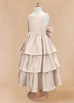Azazie Margie Flower Girl Dresses White Alabaster A-Line Bow Stretch Satin Dress image6