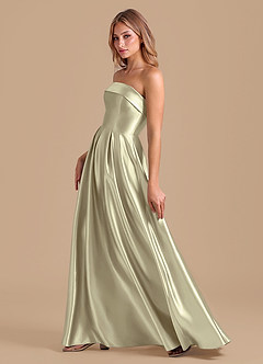 Azazie Lucienne Bridesmaid Dresses Moss Green A-Line Pleated Metallic Satin Dress image6