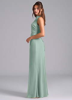 Azazie Evadne Bridesmaid Dresses Agave Sheath Pleated Chiffon Dress image6