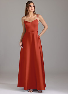 Azazie Marley Bridesmaid Dresses Rust A-Line Off the Shoulder Stretch Satin Convertible Dress image3