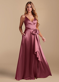 Azazie Sophia Final Sale Black A-Line with Pockets Metallic Satin Dress image1