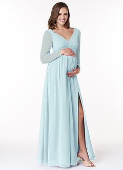 Azazie Teton Brautjungfernkleider für Schwangere A-Linie Langarm Chiffon Bodenlänge Kleid image4