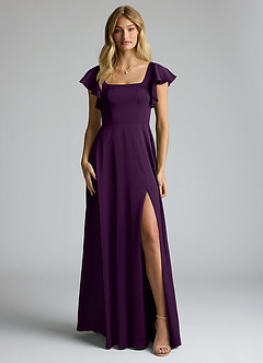 Azazie Bondi Bridesmaid Dresses Grape A-Line Bow Stretch Satin Dress image8