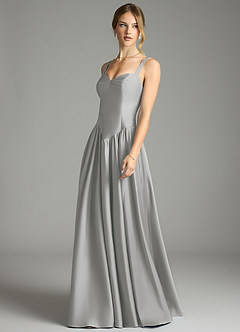 Azazie Evadina Suknie dla druhen Linia A Gorset Satyna elastyczna Do ziemi Sukienka image3