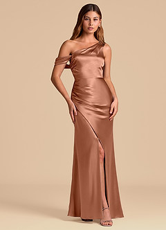 Azazie Madelyn 신부 들러리 드레스 인어 오프 더 숄더 메탈릭 새틴 바닥 길이 드레스 image4