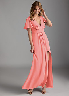Azazie Zaniah Bridesmaid Dresses Coral A-Line Chiffon Dress image6