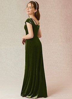 Azazie Gabi Junior Olive A-Line Velvet Dress image2
