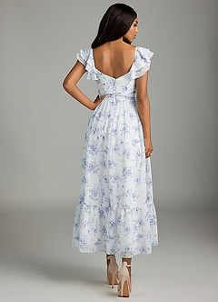 Azazie Anaya Bridesmaid Dresses Blue Cottage Floral A-Line Pleated Chiffon Dress image4