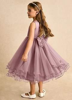 Azazie Lass Flower Girl Dresses Dusty Rose A-Line Bow Tulle Dress image3