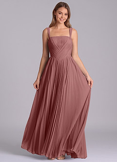Azazie Mina Final Sale Desert Rose A-Line Pleated Chiffon Dress image4