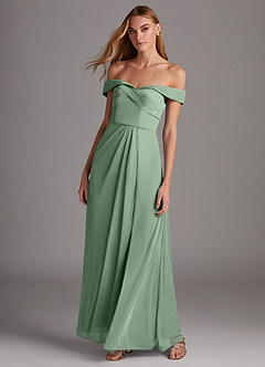 Azazie Mena Final Sale Agave A-Line Off the Shoulder Mesh Convertible Dress image3