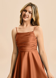 Azazie Miko Junior Linia A Pofałdowany Satyna elastyczna Mini Młodsza druhna Sukienka image8