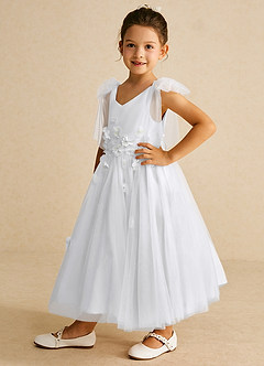 Azazie Minia Flower Girl Dresses White A-Line Bow Matte Satin Dress image5