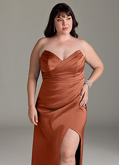 Azazie Yola Bridesmaid Dresses Cedar Rose Sheath V-Neck Pleated Stretch Satin Convertible Dress image13
