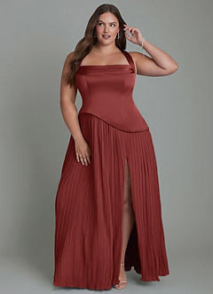 Azazie Stephanie Bridesmaid Dresses Terracotta A-Line Pleated Stretch Satin Dress image7