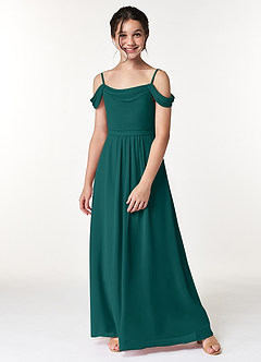 Azazie Alivia Junior Peacock A-Line Off the Shoulder Chiffon Dress image5