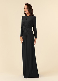 Azazie Natalya Mother of the Bride Dresses Black A-Line Pleated Luxe Knit Dress image2