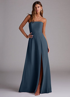 Azazie Wren Abiti da Damigella Abito Convertibile A-Line in Chiffon Spacco Laterale Blu Nettuno image3