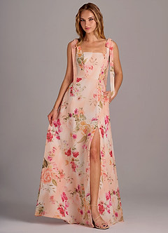 Azazie Debra Jurken voor bruidsmeisjes Converteerbaar Jurk van Chiffon met A-Lijn met Zakken Abstract Boeket Bloemen image4