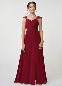 Azazie Amada Junior Burgundy A-Line Ruched Chiffon Dress image1