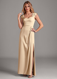 Azazie Laila Bridesmaid Dresses Champagne A-Line Pleated Stretch Satin Dress image3