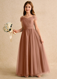 Azazie Yuna Girls Formal Abiti da Ragazza di Fiori Abito A-Line in Tulle Spalle Scoperte Bronzo image5