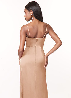 Azazie Maci Bridesmaid Dresses English Rose A-Line V-Neck Pleated Stretch Satin Dress image6