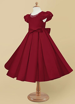 Azazie Jewel Robe Demoiselle D'honneur Fillette Robe Princesse en Mat Satiné Plissée Bourgogne image6