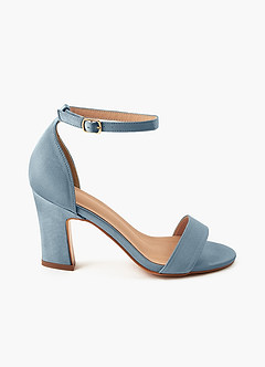 front Matchande färg Stretch Satin One Strap Spänne Chunky Heel Sandaler