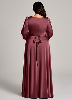 Azazie Leonia Bridesmaid Dresses Merlot A-Line Long Sleeve Stretch Satin Dress image13